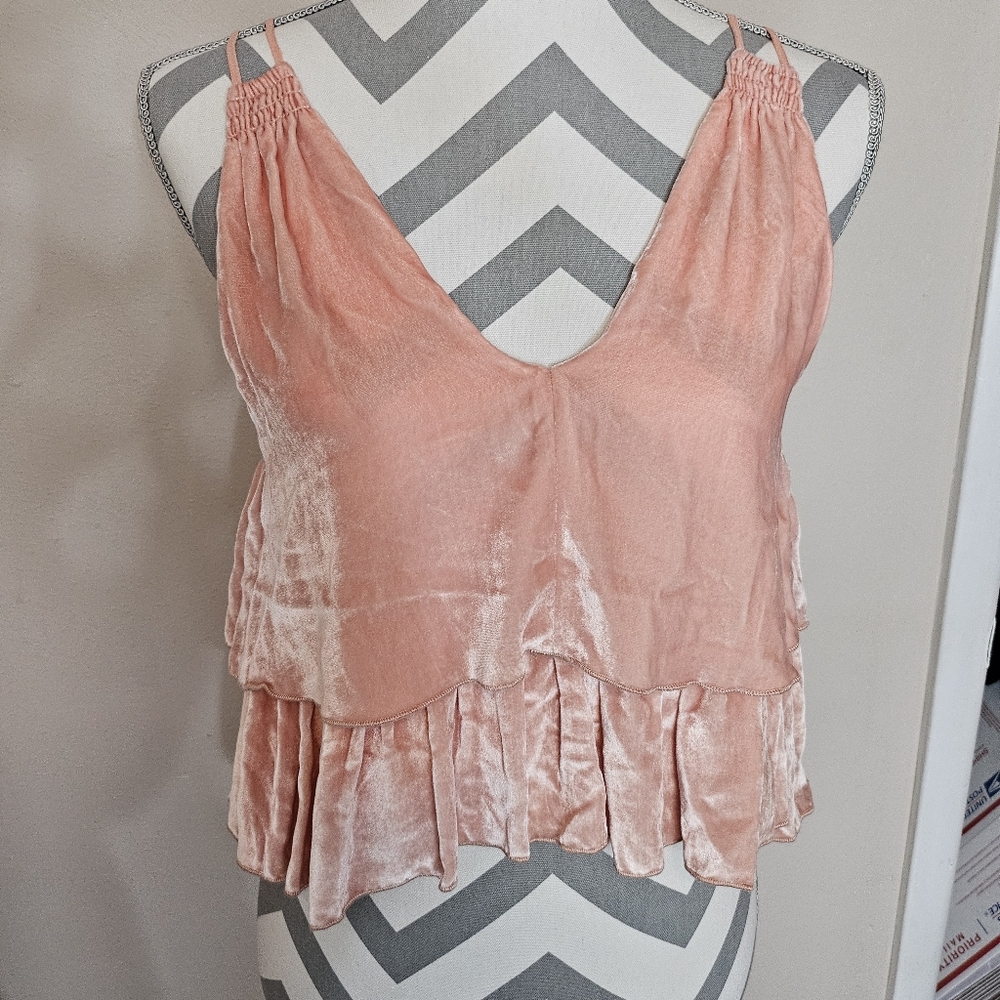 APIECE APART New York | Silk Blend Velvet Ruffle Blush Pink Tier Tank 2 - Picture 5 of 10
